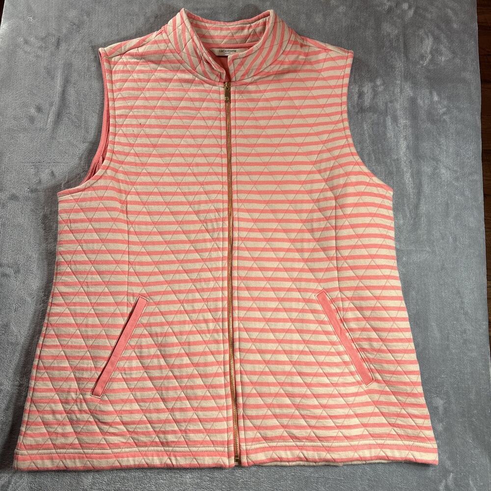Women's Orange Striped Vest Liz Claiborne Lightweight Cotton Quilted Med NWT